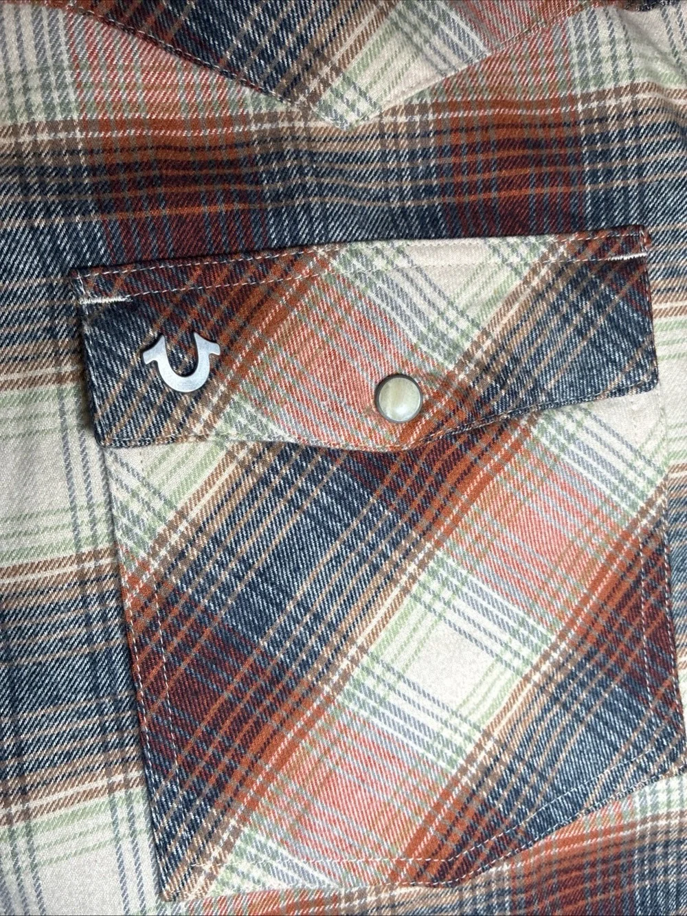 True Religion Brown Plaid Flannel Western Shirt Snap Pockets 3XL